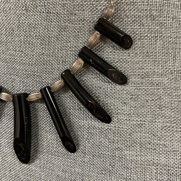 Vintage Sterling and Black Coral Chain Necklace - Picture 4 of 8